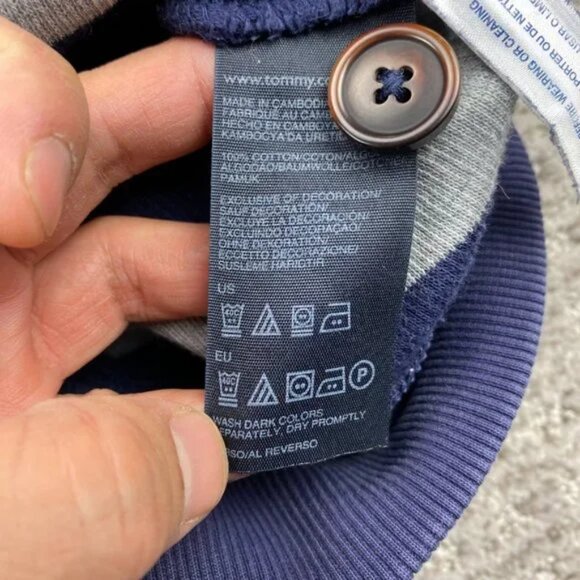 Tommy Hilfiger Sweater Men Medium M Navy Blue Gray Stripe Knit 1/4 Button Casual - Picture 7 of 11